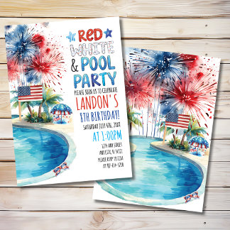 Invitación Cumpleaños Patriótico Rojo, Blanco y Fiesta en la 