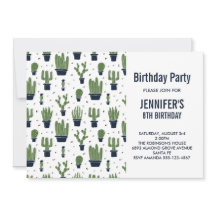 Cumpleaños Patrón de Cactus Verde Lindo en Macetas