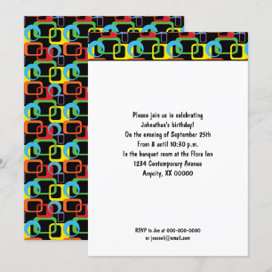 Invitación Cumpleaños Patrón Geométrico Retro Multicolor