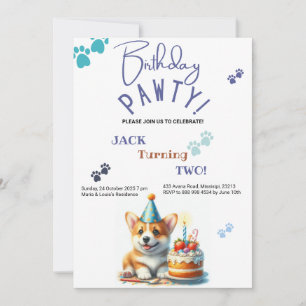 Invitación Cumpleaños Pawty Welsh Corgi Perro Personalizado C