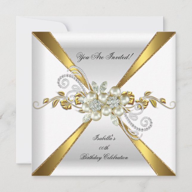 Invitación Cumpleaños Pearl Oro Plata Diamante Fiesta 2 (Anverso)