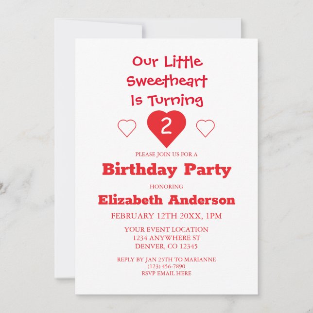 Invitación Cumpleaños Pequeño Corazón (Anverso)