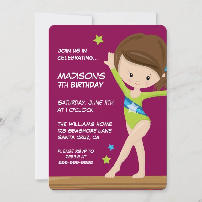Invitación Cumpleaños | Pequeño gimnasta (Anverso)