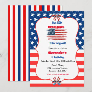 Invitación cumpleaños pequeño petardo 4 de julio