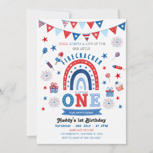 Invitación Cumpleaños Pequeño Petardo Rojo Blanco y Azul
