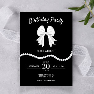 Invitación Cumpleaños perla lazo negro