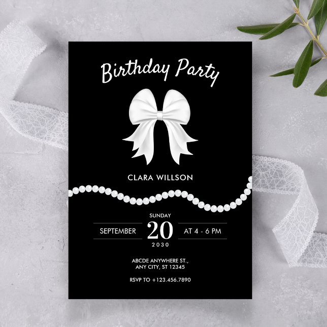 Invitación Cumpleaños perla lazo negro  (Subido por el creador)