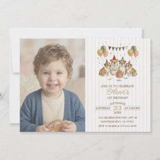 Invitación Cumpleaños Perro Niño Acuarela Horizontal