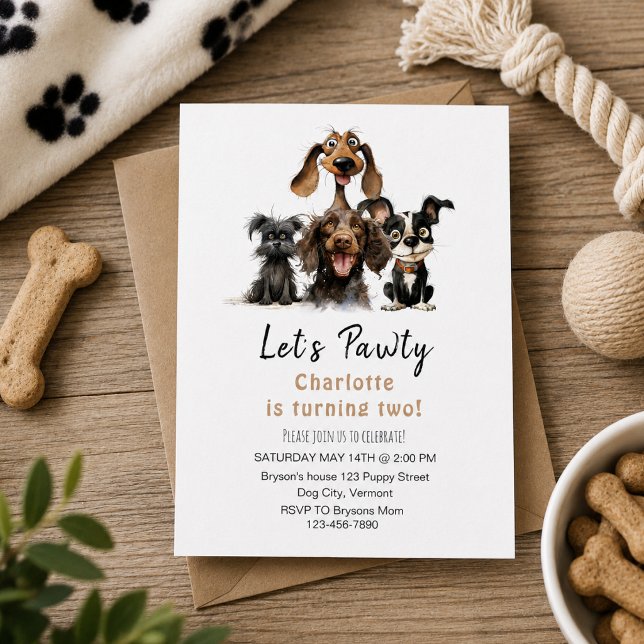 Invitación Cumpleaños Perro Vamos a Pawty (Dog Let's Pawty Birthday Invitation
)