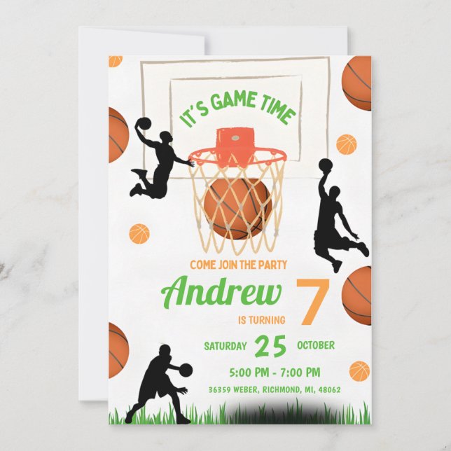 Invitación Cumpleaños personal de baloncesto con foto de pers (Anverso)