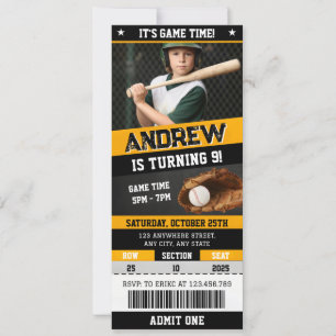 Invitación Cumpleaños personal de boletos de béisbol con foto