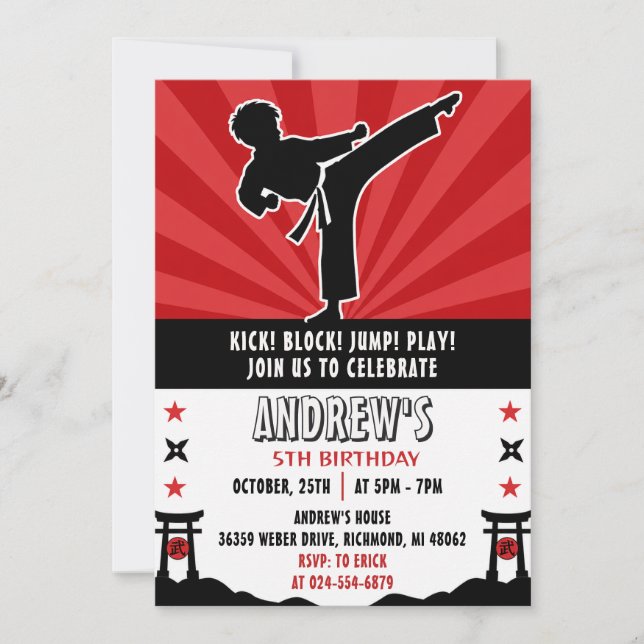 Invitación Cumpleaños personal de karate (Anverso)
