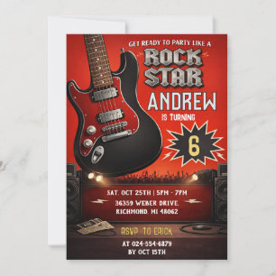 Invitación Cumpleaños Personal de Rock Rojo y Negro