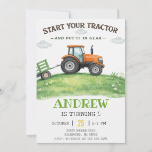 Invitación Cumpleaños personal de Tractor simple