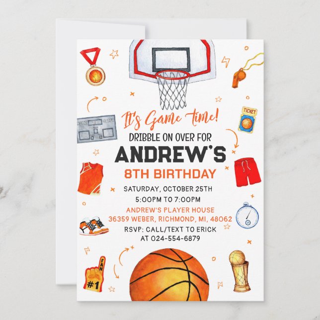 Invitación Cumpleaños personal del baloncesto con foto (Anverso)