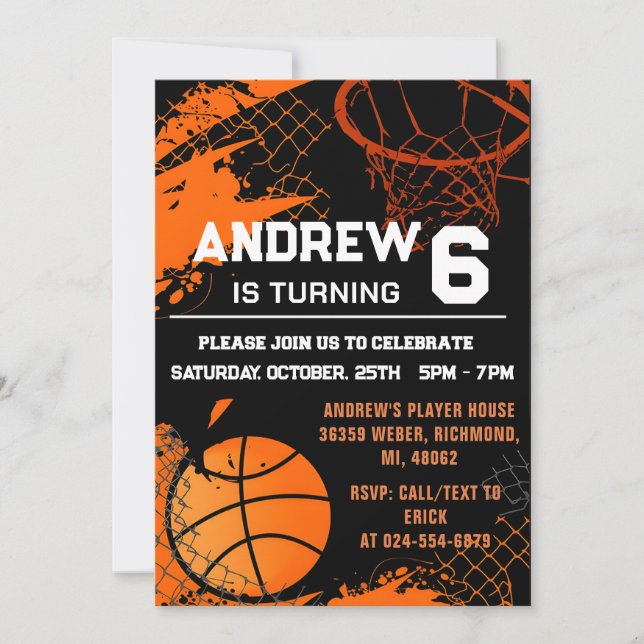 Invitación Cumpleaños personal del baloncesto con foto (Anverso)