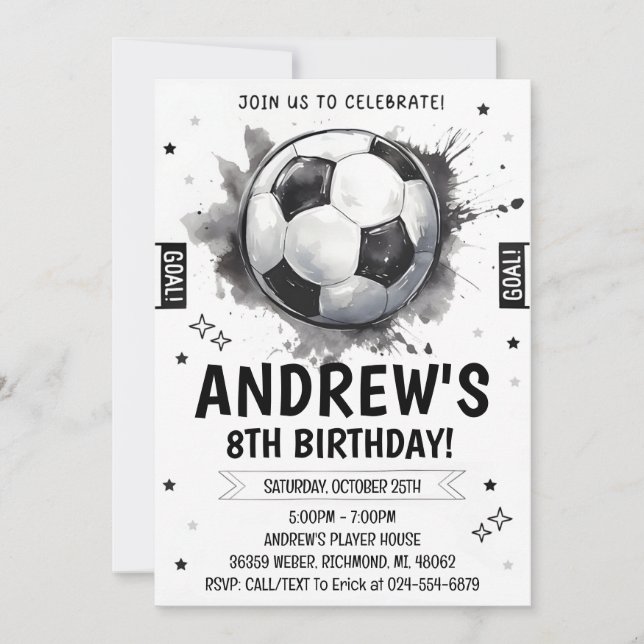 Invitación Cumpleaños personal del fútbol (Anverso)