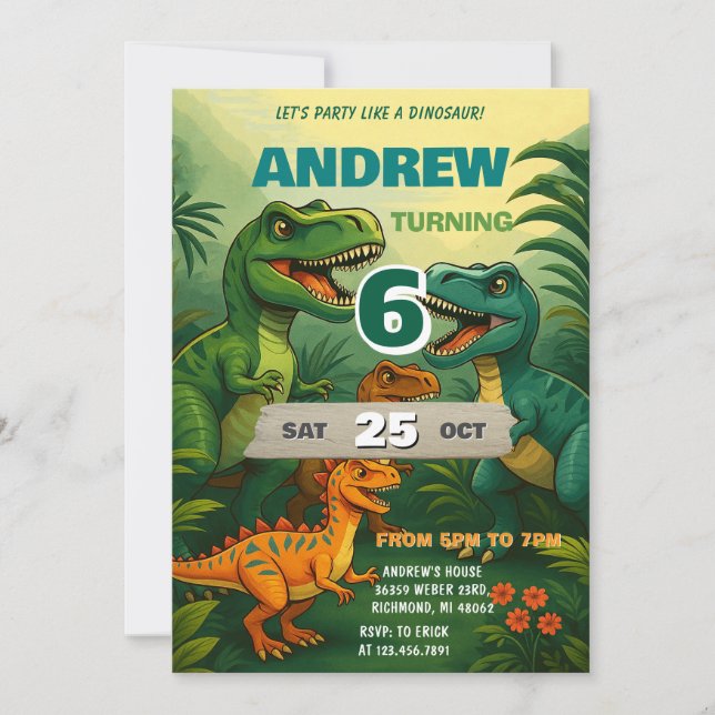 Invitación Cumpleaños personal del mundo de los dinosaurios T (Anverso)