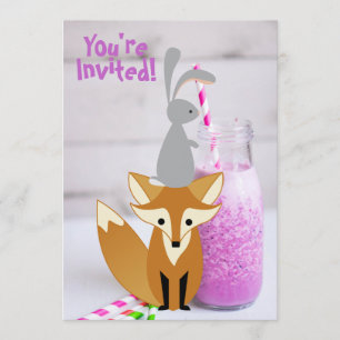 Invitación Cumpleaños personalizada de Cute Bunny y Fox Milks