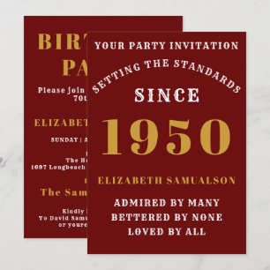 Invitación Cumpleaños Personalizado 1950 Elegante Moda Oro Ro