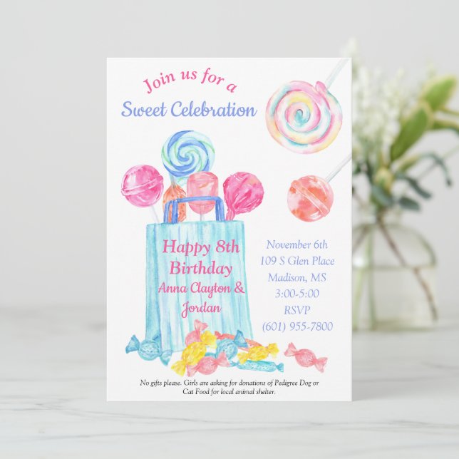 Invitación Cumpleaños personalizado Acuarela Dulce dulce (Anverso de pie)