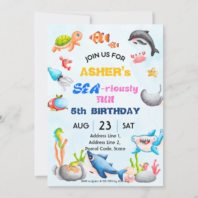 Invitación Cumpleaños personalizado bajo el mar descargable I (Anverso)