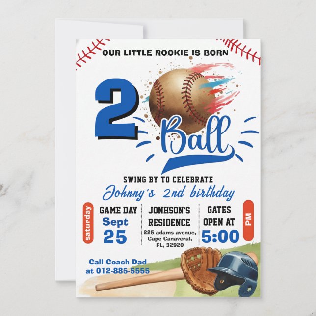 Invitación Cumpleaños Personalizado Born Two Ball (Anverso)