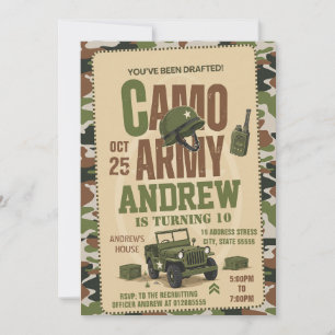 Invitación Cumpleaños Personalizado Camuflaje Militar Ejércit