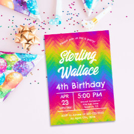 Invitación Cumpleaños Personalizado Chevron Arcoíris Audaz