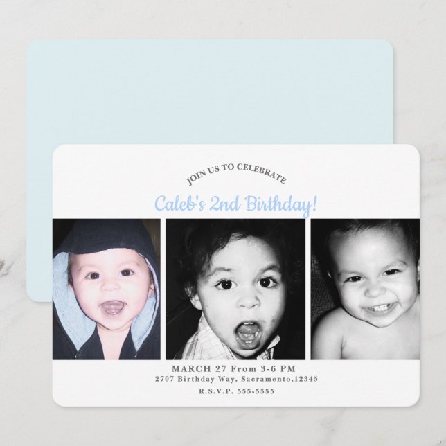Invitación Cumpleaños personalizado con 3 fotos (Anverso / Reverso)