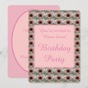 Invitación Cumpleaños Personalizado con Girasoles Rosa Pálido