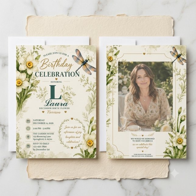 Invitación Cumpleaños personalizado con la flor de nacimiento (Subido por el creador)