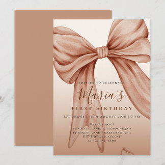 Invitación Cumpleaños personalizado con lazo de acuarela beig