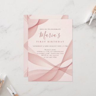 Invitación Cumpleaños personalizado con ola abstracta rosa pá