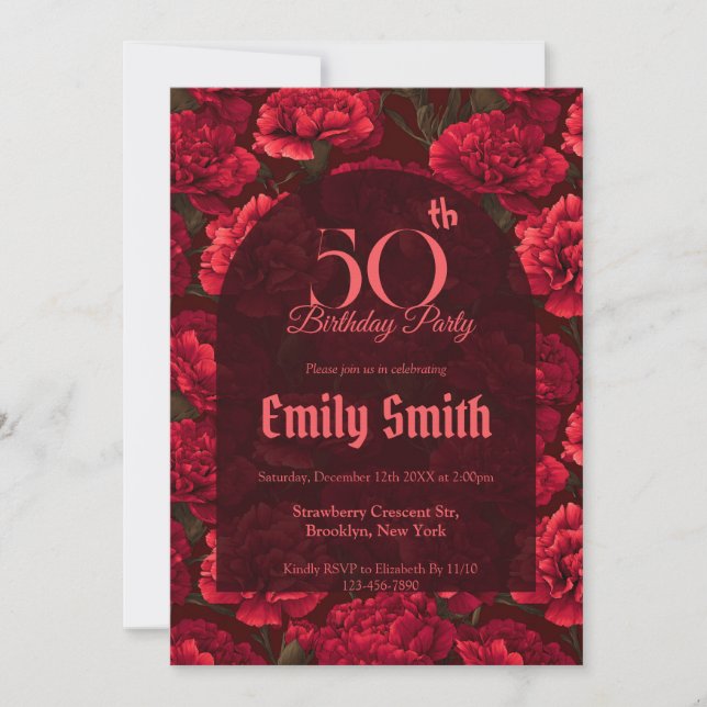 Invitación Cumpleaños personalizado con tema de clavel (Anverso)