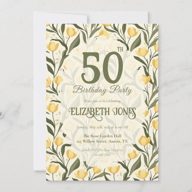Invitación Cumpleaños personalizado con tema de tulipanes (Anverso)