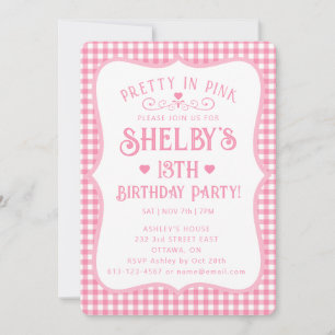 Invitación Cumpleaños personalizado de 13 años en rosa a cuad