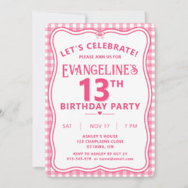 Invitación Cumpleaños personalizado de 13 años Pretty Pink