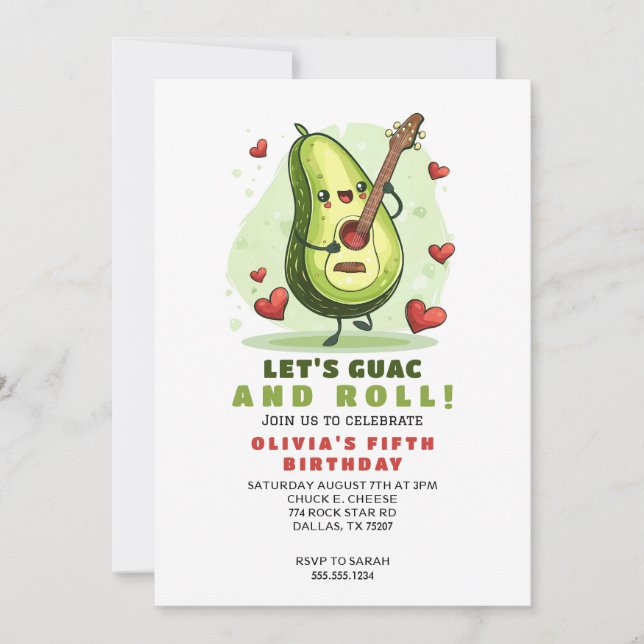 Invitación Cumpleaños Personalizado de Aguacate Bonito (Anverso)