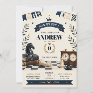 Invitación Cumpleaños Personalizado de Ajedrez Real para Niño