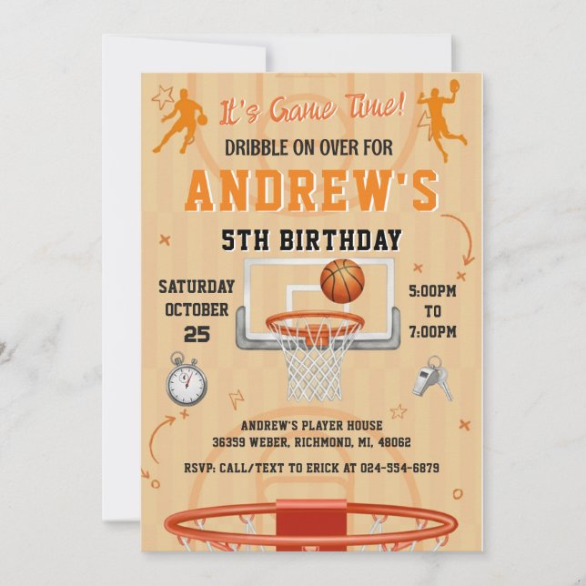 Invitación Cumpleaños personalizado de baloncesto con foto (Anverso)