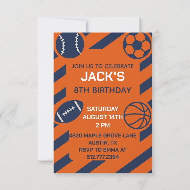 Invitación Cumpleaños personalizado de baloncesto naranja y a (Anverso)
