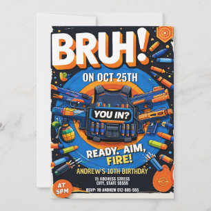 Invitación Cumpleaños Personalizado de Batalla Nerf