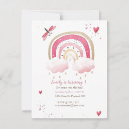 Invitación Cumpleaños personalizado de bebé arcoiris rosa bon