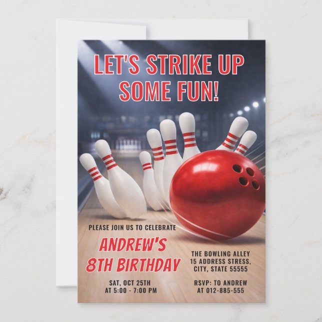 Invitación Cumpleaños personalizado de bolos RED (Anverso)