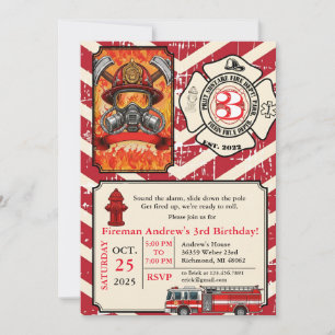 Invitación Cumpleaños personalizado de bombero vintage con fo