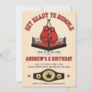 Invitación Cumpleaños Personalizado de Boxeo Retro