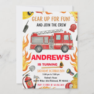 Invitación Cumpleaños personalizado de camión de bomberos par