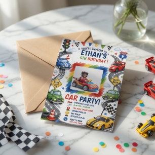 Invitación Cumpleaños Personalizado de Coche de Carreras 