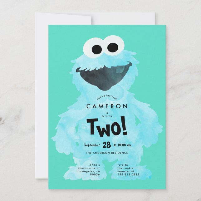 Invitación Cumpleaños personalizado de COOKIE MONSTER Sesame  (Anverso)
